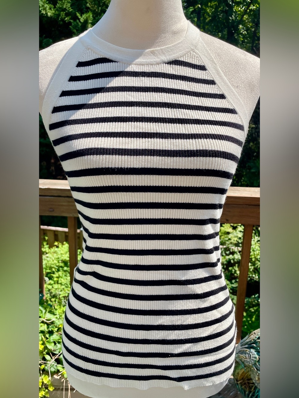 Elie Tahari High Neck Halter Top in Black and White Stripe. Medium. NWT. FAB!